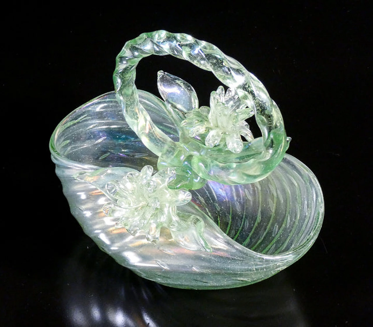 Iridescent glass basket by Archimede Seguso, 1950s 3