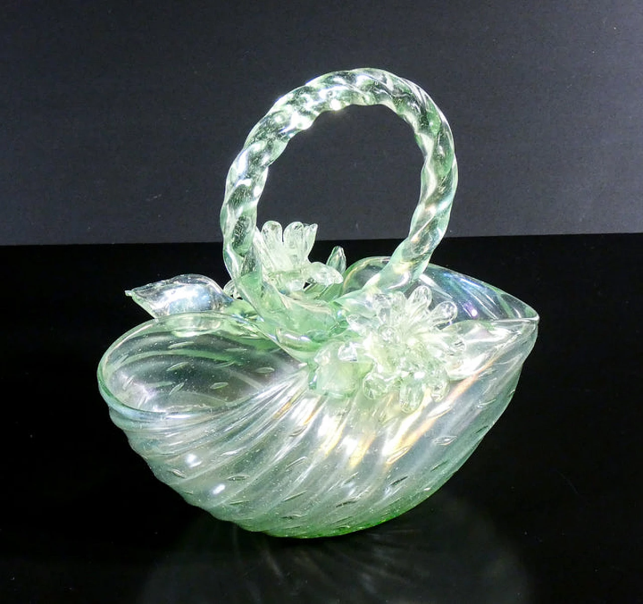 Iridescent glass basket by Archimede Seguso, 1950s 5