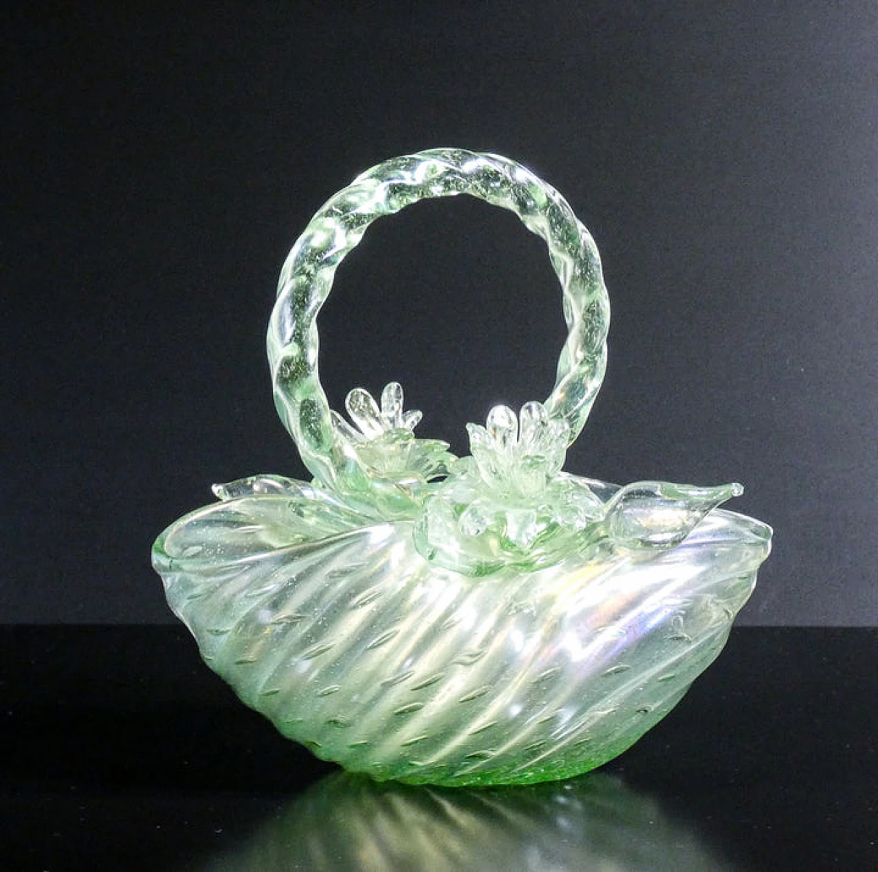 Iridescent glass basket by Archimede Seguso, 1950s 8