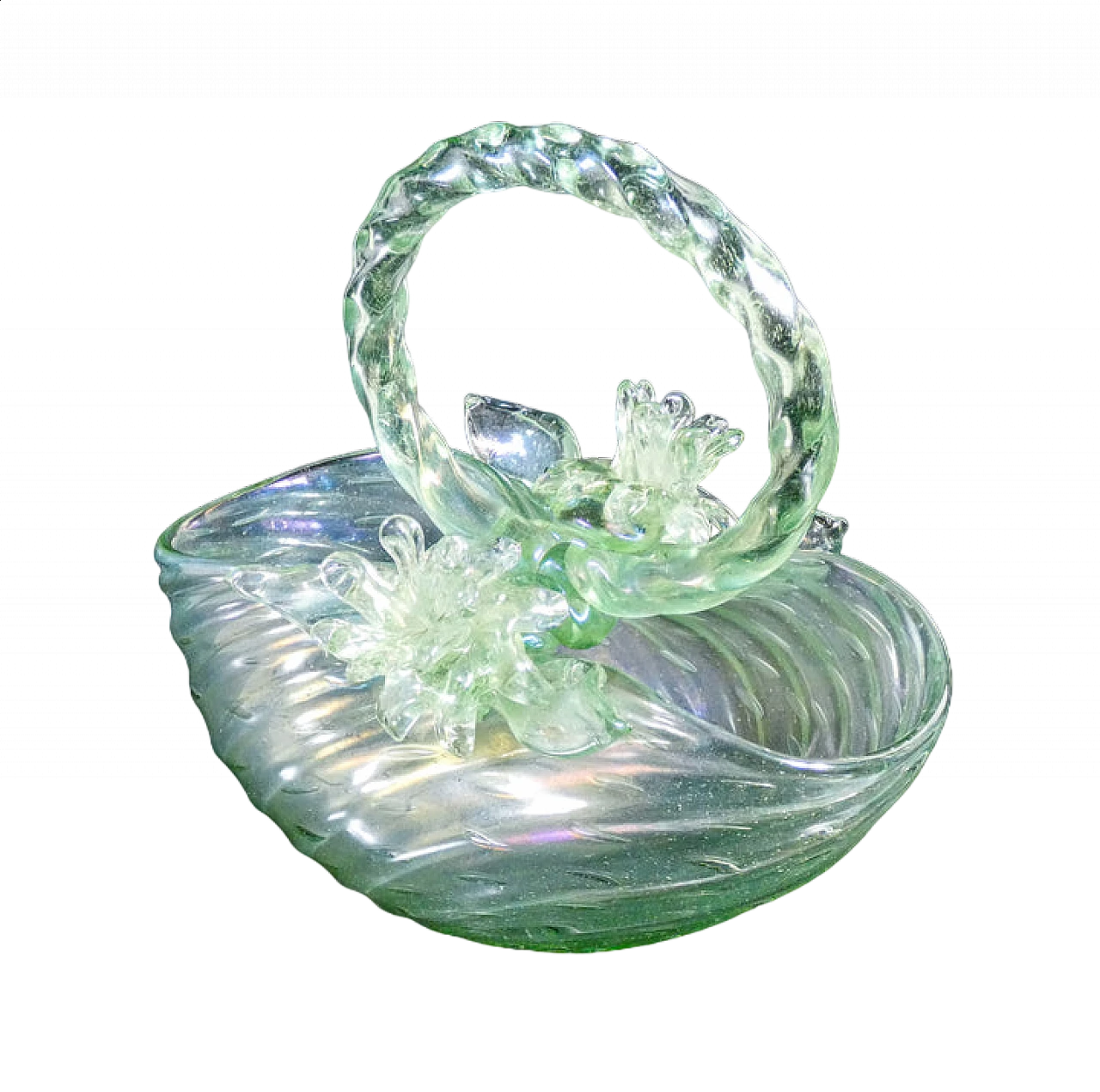 Iridescent glass basket by Archimede Seguso, 1950s 13