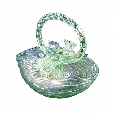 Iridescent glass basket by Archimede Seguso, 1950s