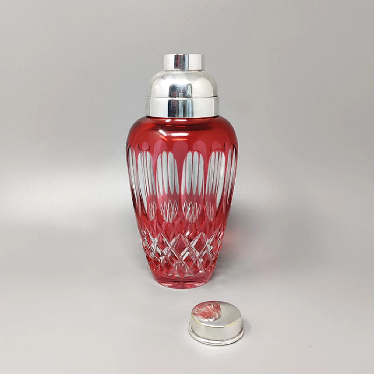 Red Bohemia crystal cocktail shaker, 1960s 3