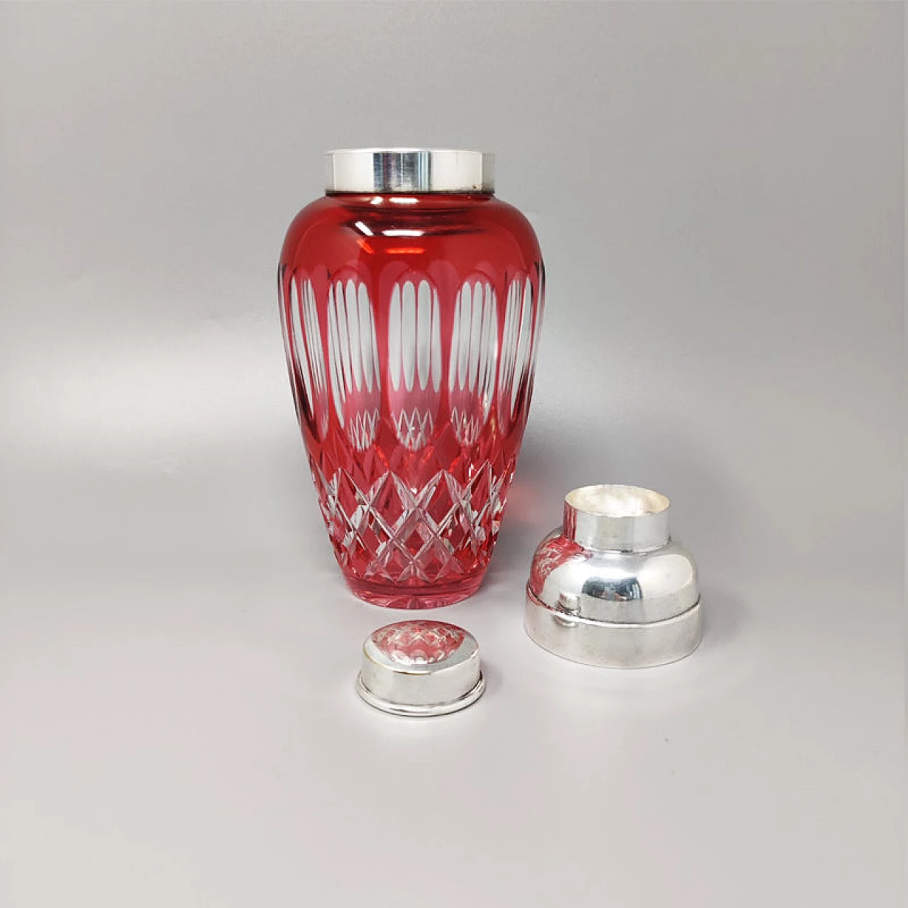Red Bohemia crystal cocktail shaker, 1960s 4