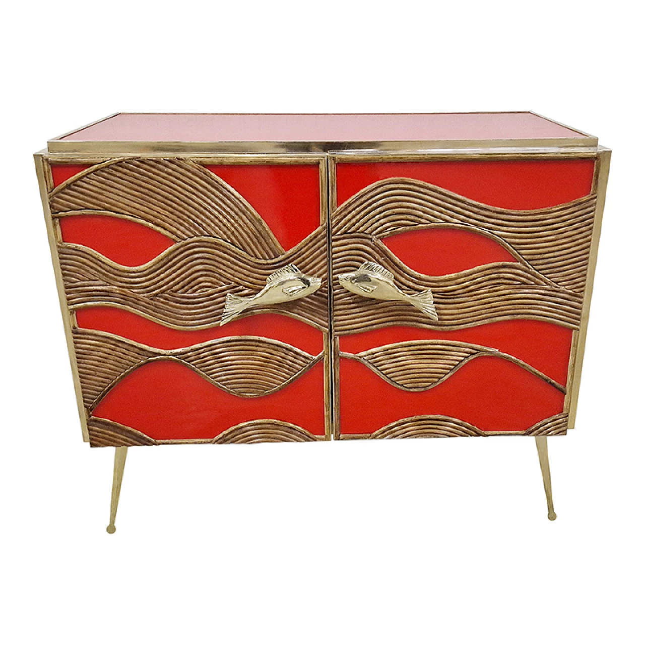 Glass and bamboo sideboard with fish-shaped handles, 1990s 2