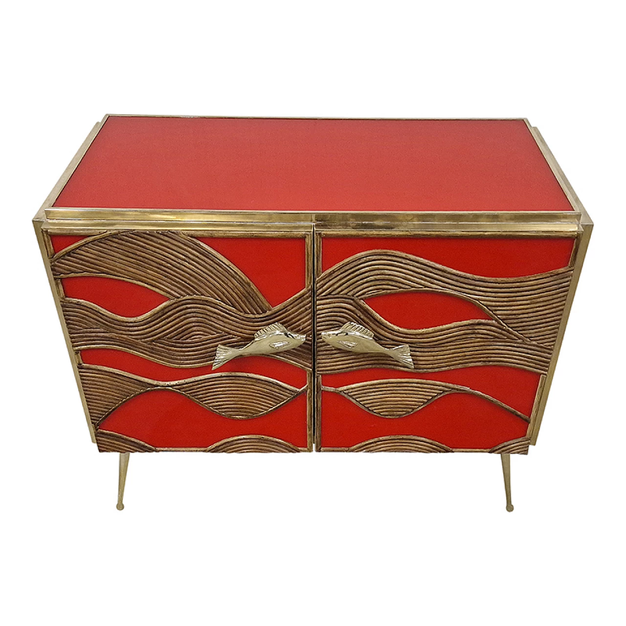 Glass and bamboo sideboard with fish-shaped handles, 1990s 3
