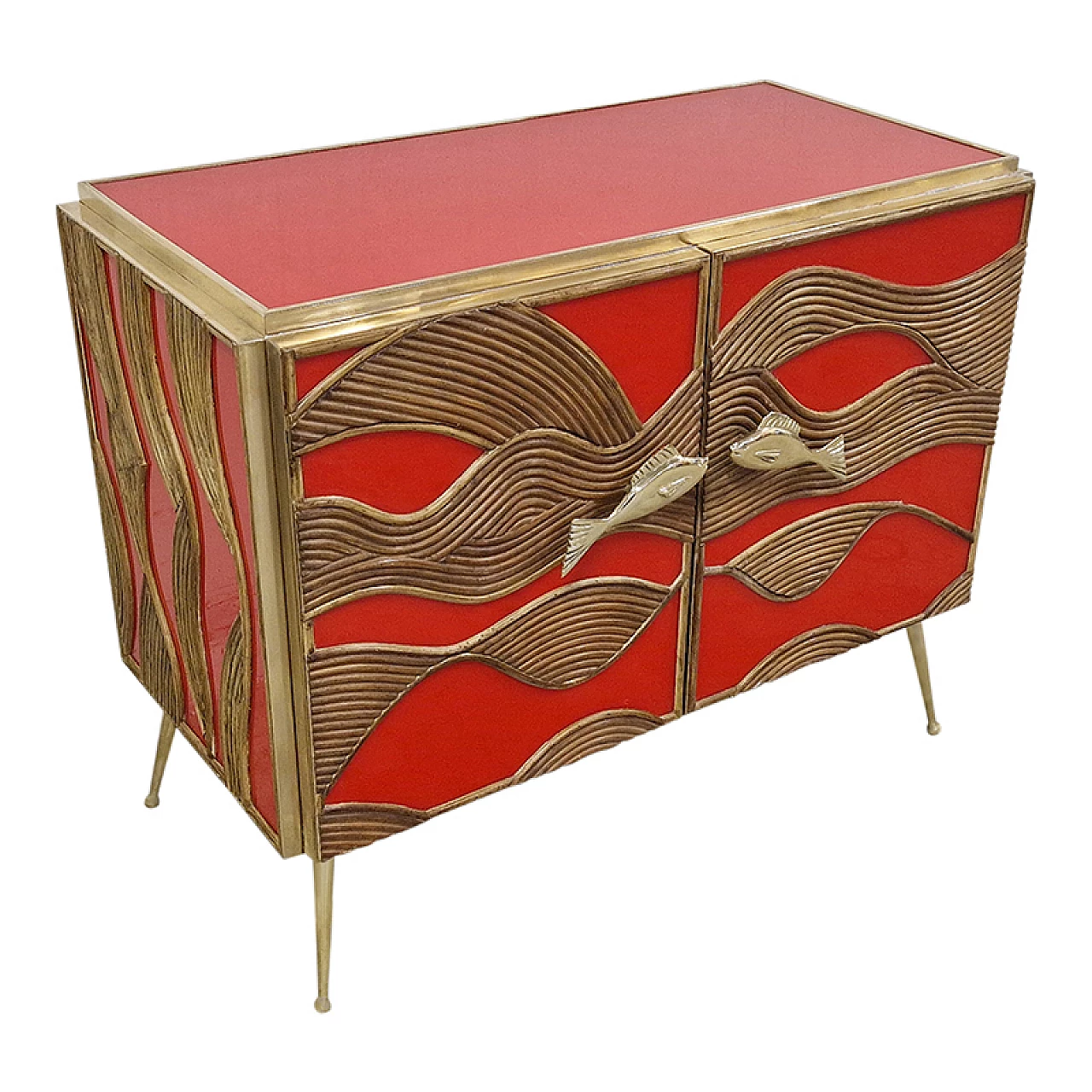 Glass and bamboo sideboard with fish-shaped handles, 1990s 4