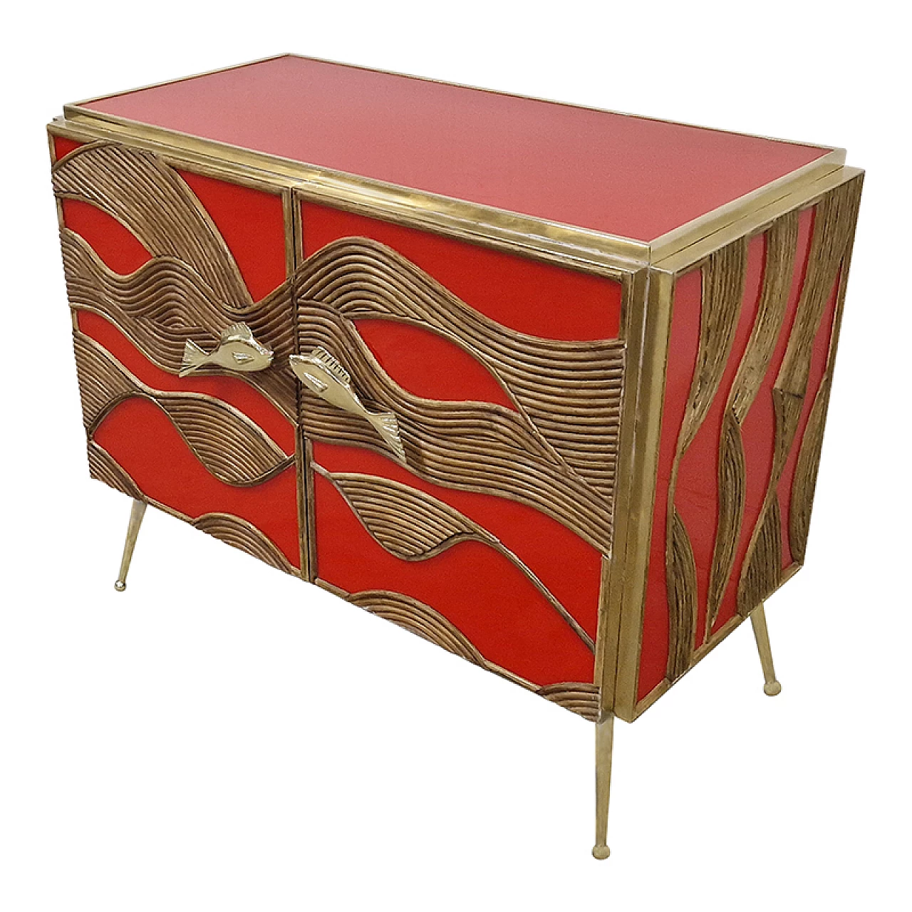 Glass and bamboo sideboard with fish-shaped handles, 1990s 5