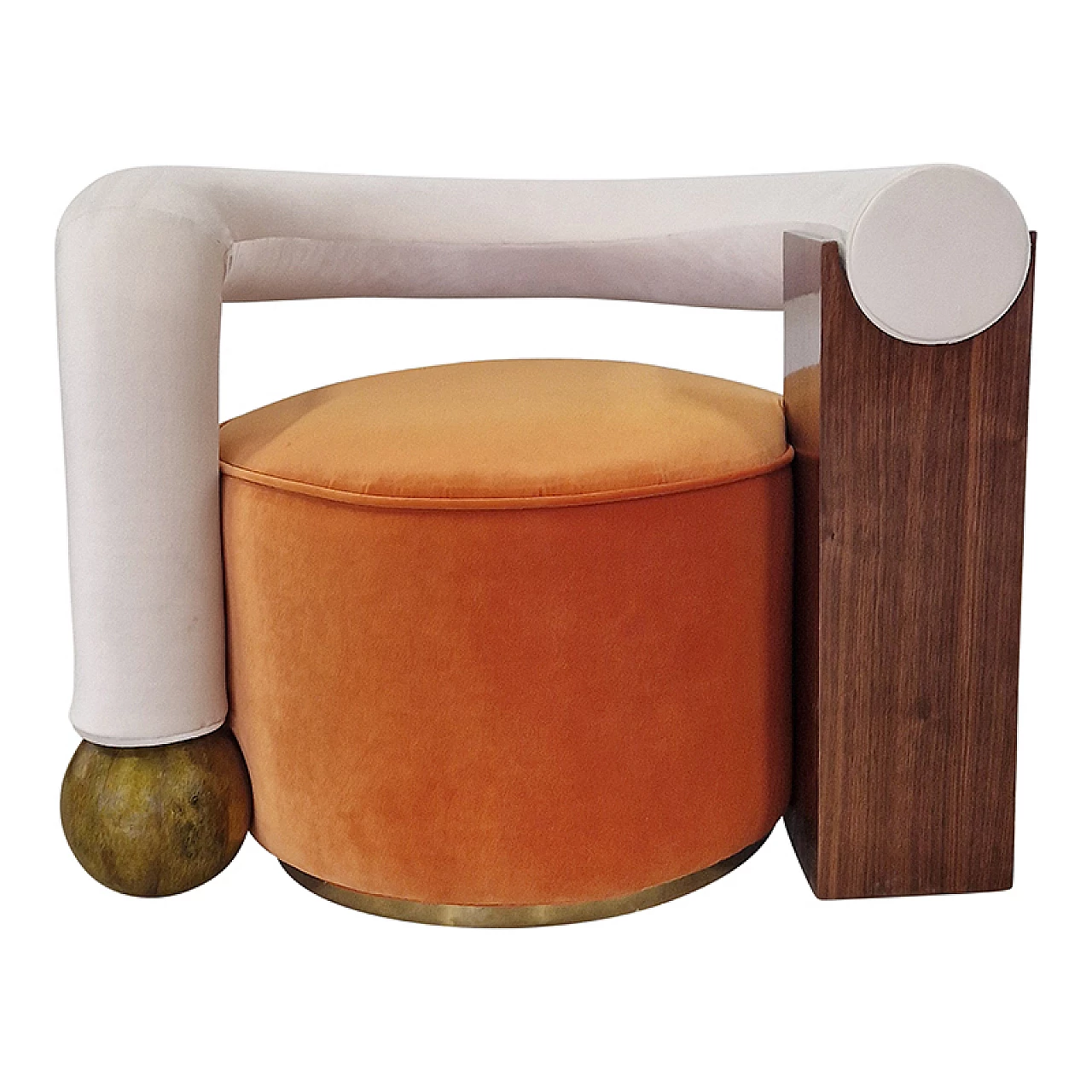 Poltrona asimmetrica in velluto e legno, anni '80 1