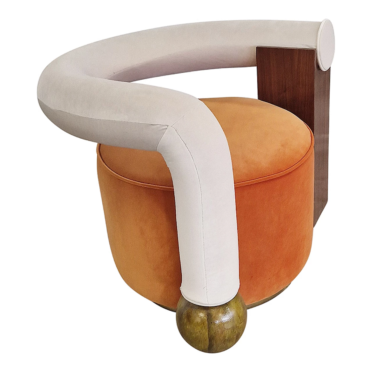 Poltrona asimmetrica in velluto e legno, anni '80 4