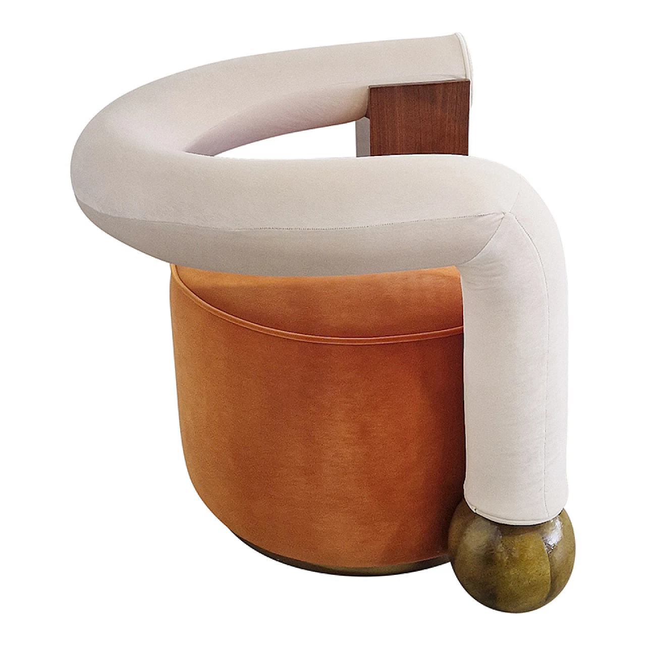 Poltrona asimmetrica in velluto e legno, anni '80 5