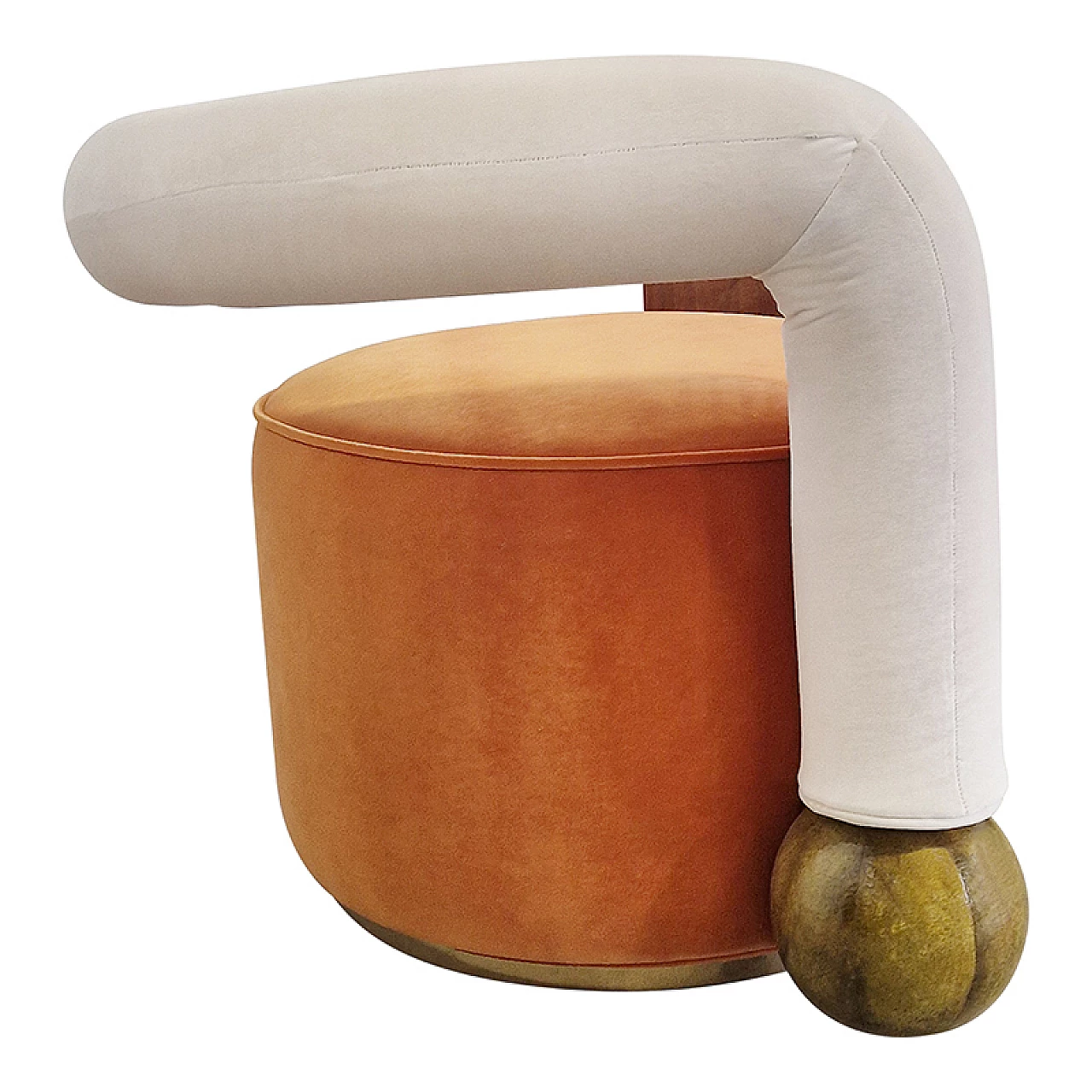 Poltrona asimmetrica in velluto e legno, anni '80 6