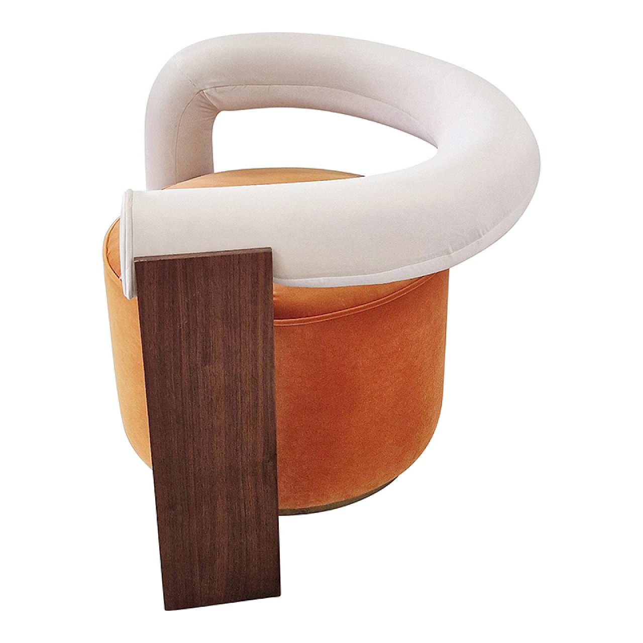 Poltrona asimmetrica in velluto e legno, anni '80 7