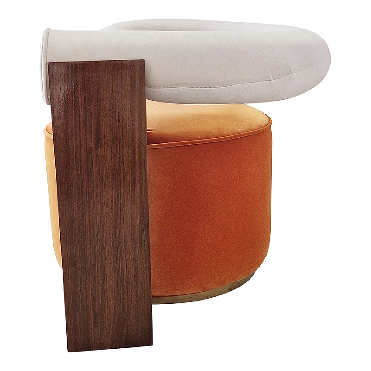 Poltrona asimmetrica in velluto e legno, anni '80 8