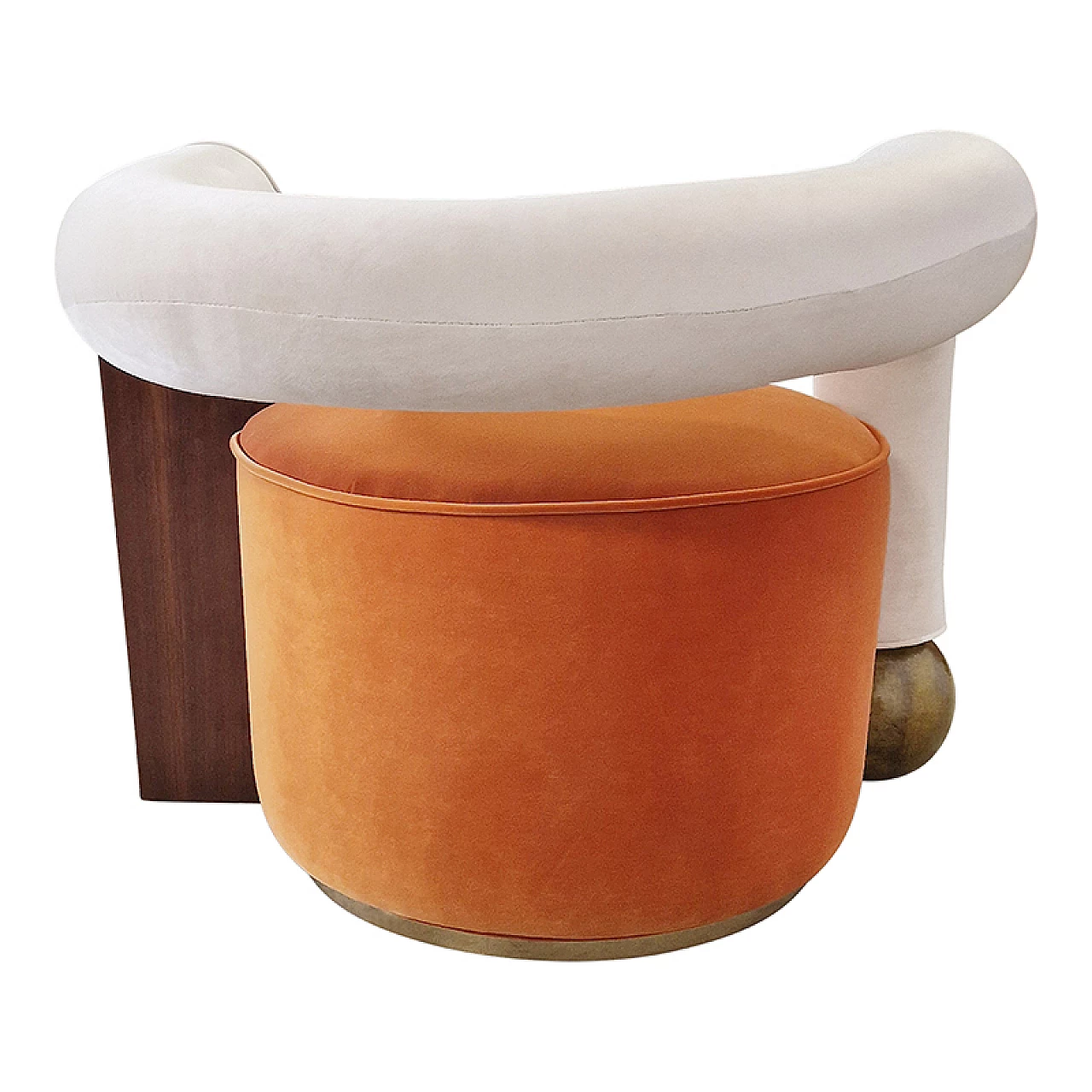 Poltrona asimmetrica in velluto e legno, anni '80 9