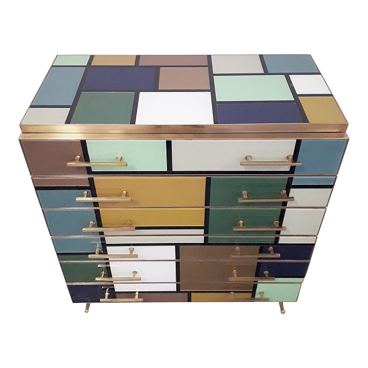 Mondrian-style multicoloured glass chest of drawers, 1980s 1