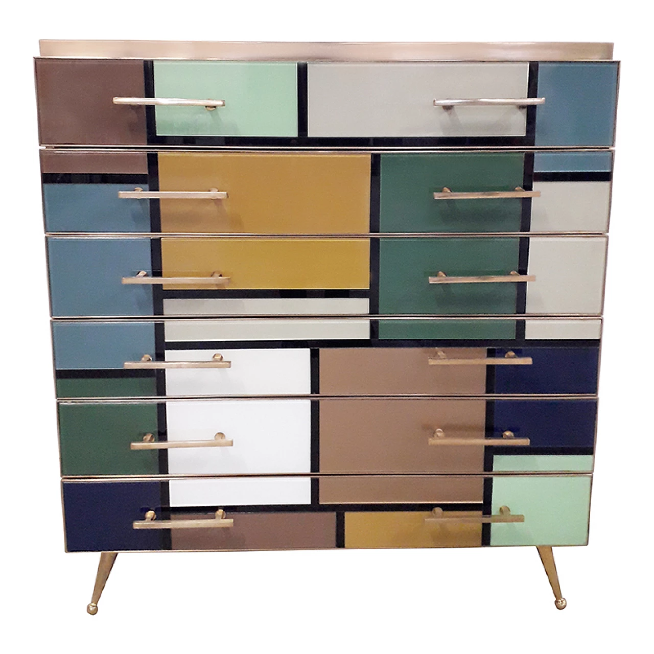 Mondrian-style multicoloured glass chest of drawers, 1980s 2