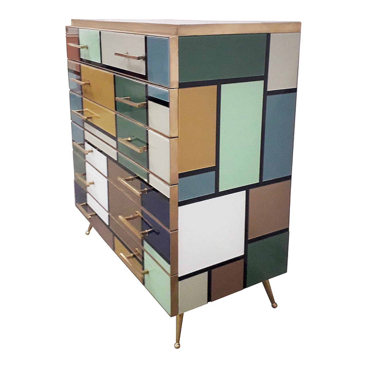 Mondrian-style multicoloured glass chest of drawers, 1980s 4