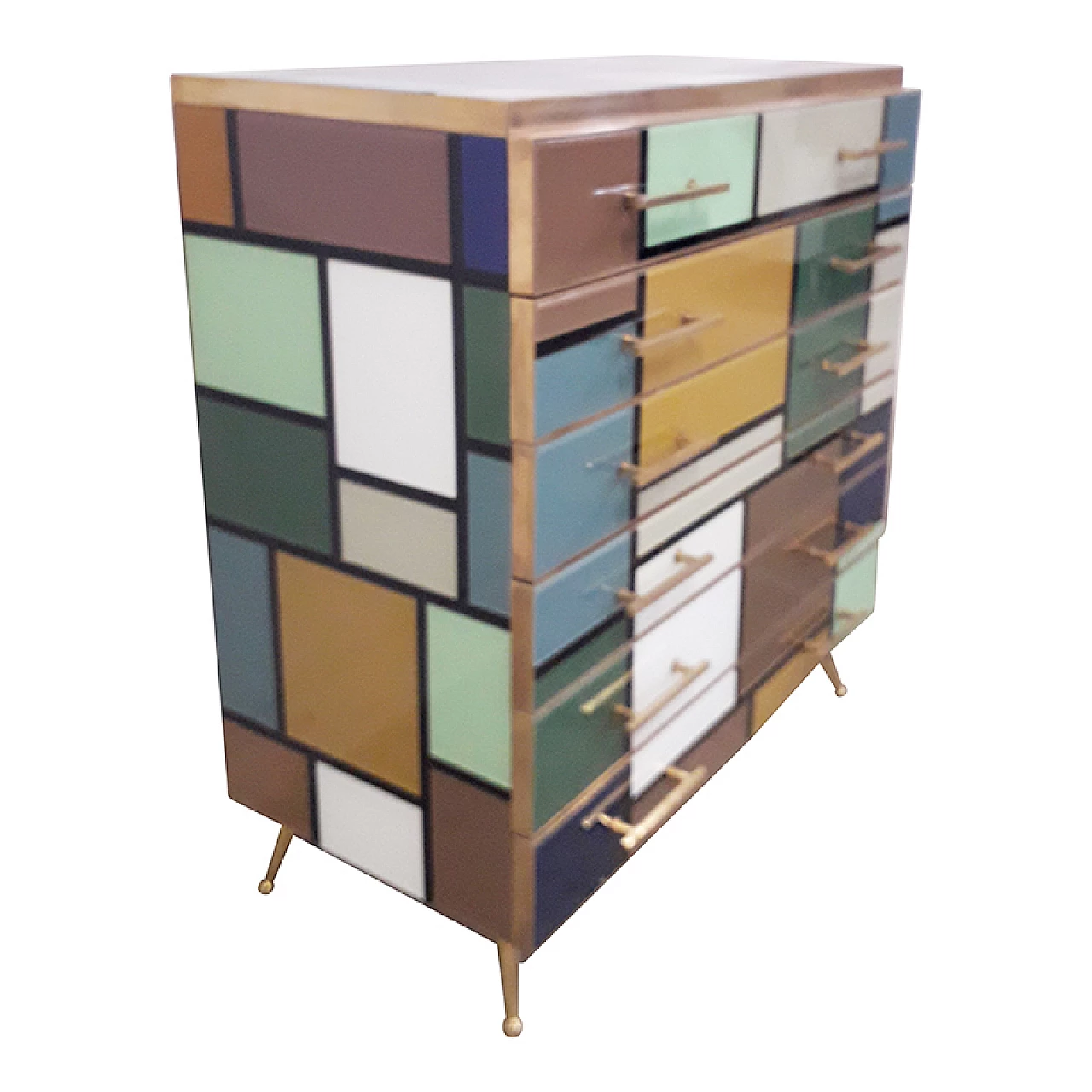 Mondrian-style multicoloured glass chest of drawers, 1980s 5