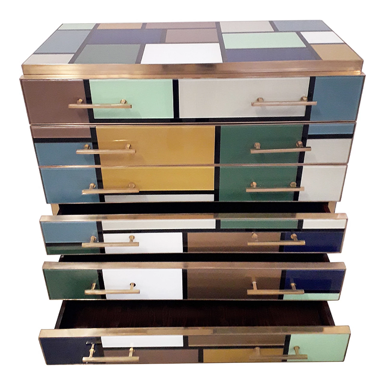 Mondrian-style multicoloured glass chest of drawers, 1980s 6
