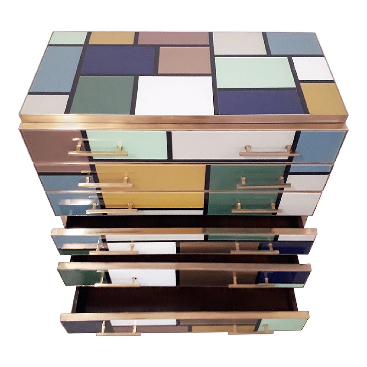 Mondrian-style multicoloured glass chest of drawers, 1980s 7
