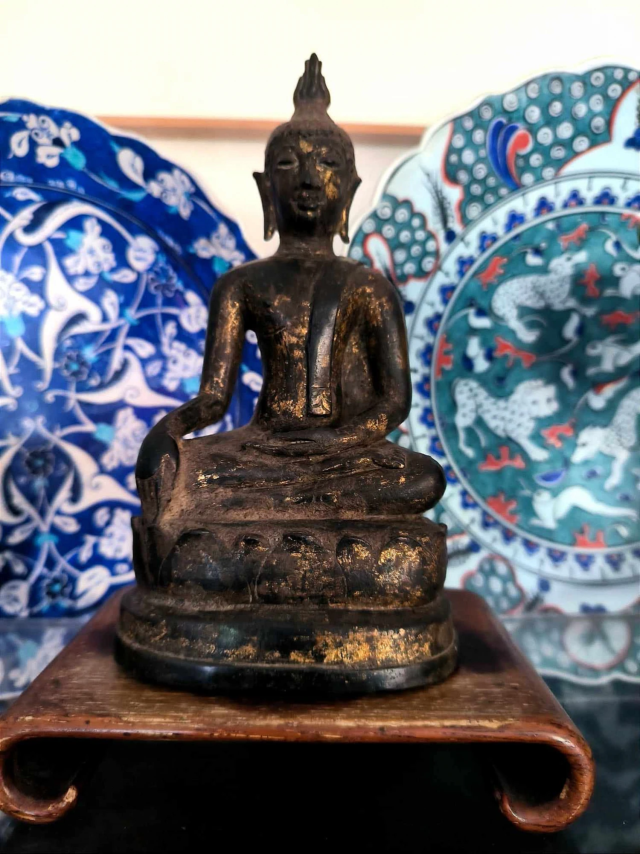 Scultura siamese di Buddha in bronzo, '700 14