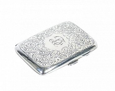 English chiseled sterling silver cigarette case, 1928