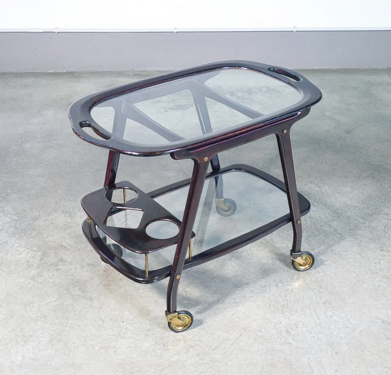Lacquered wood, glass and brass cart by Cesare Lacca, 1950s 1