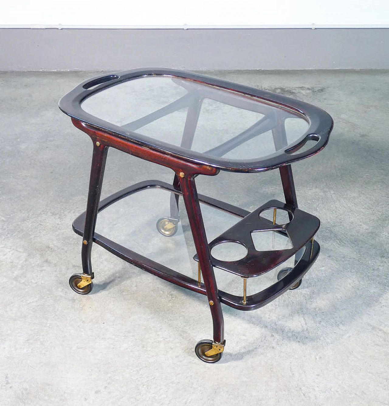 Lacquered wood, glass and brass cart by Cesare Lacca, 1950s 2