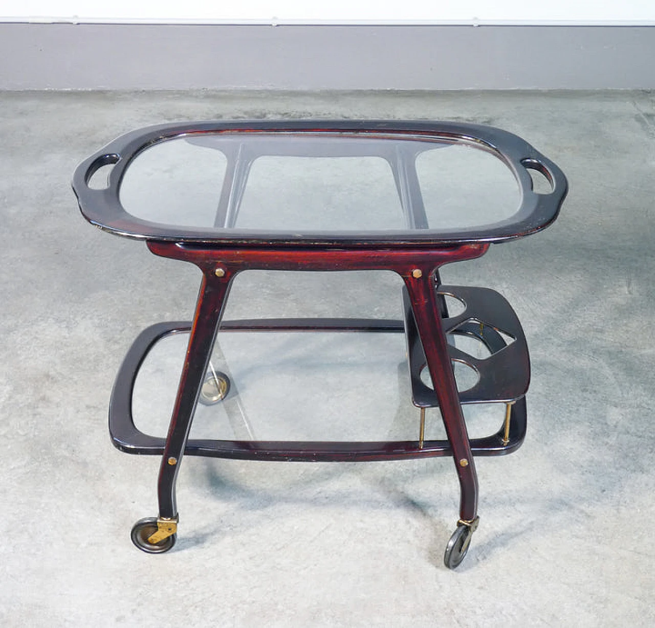Lacquered wood, glass and brass cart by Cesare Lacca, 1950s 3