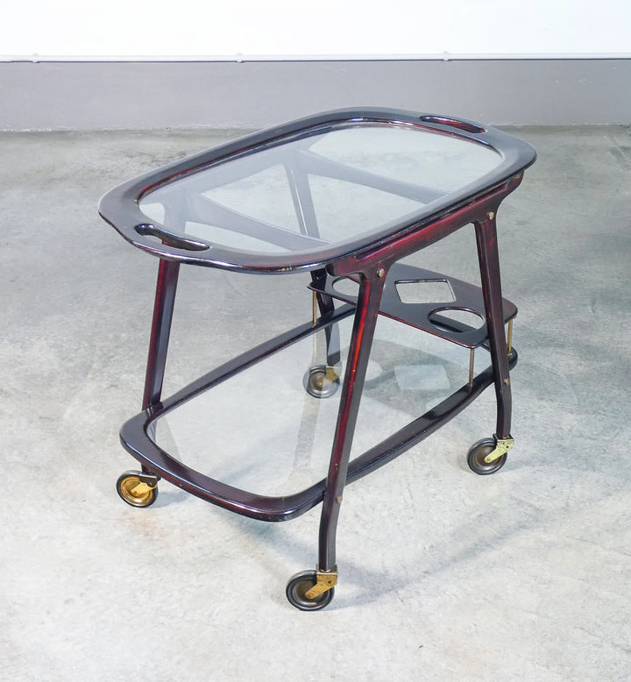Lacquered wood, glass and brass cart by Cesare Lacca, 1950s 4