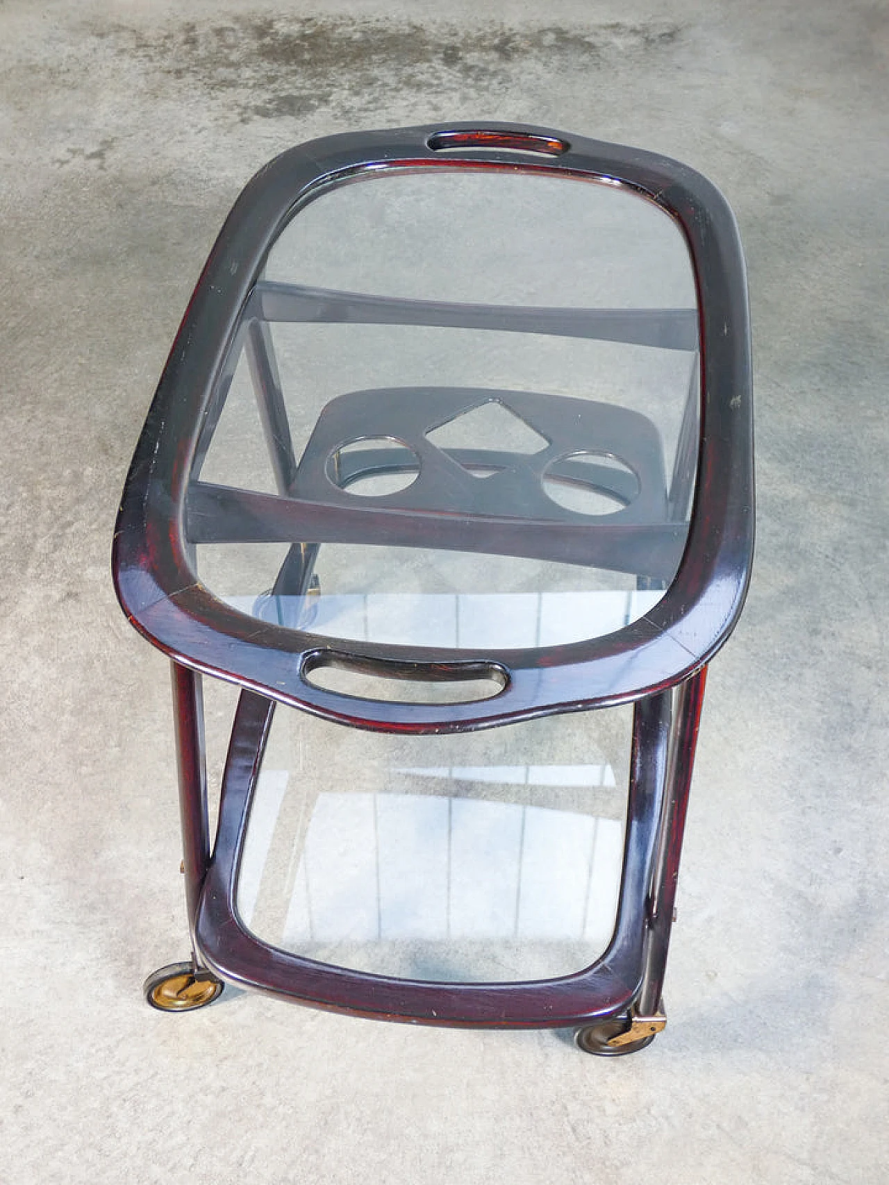 Carrello in legno laccato, vetro e ottone di Cesare Lacca, anni '50 5