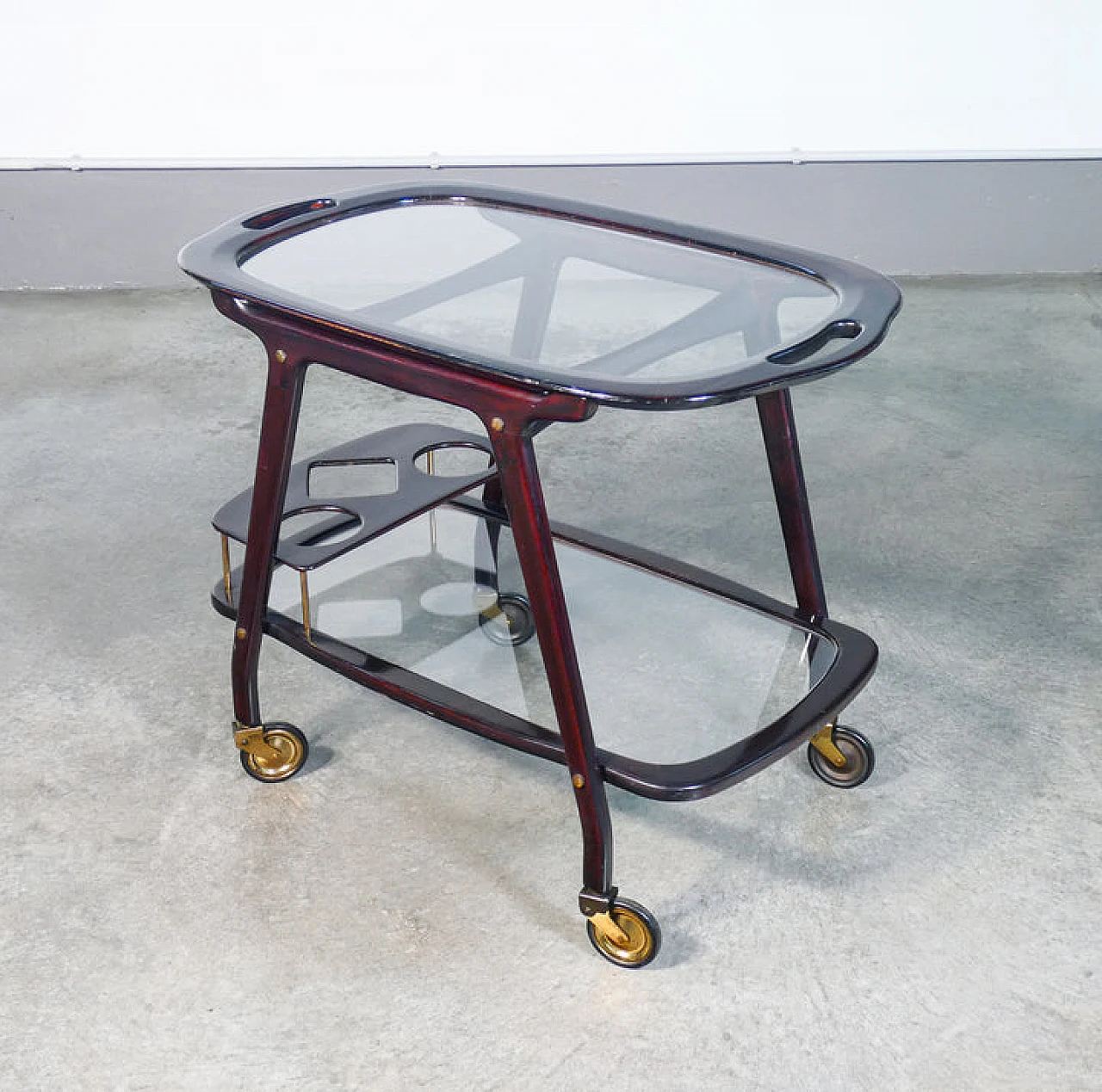 Lacquered wood, glass and brass cart by Cesare Lacca, 1950s 6