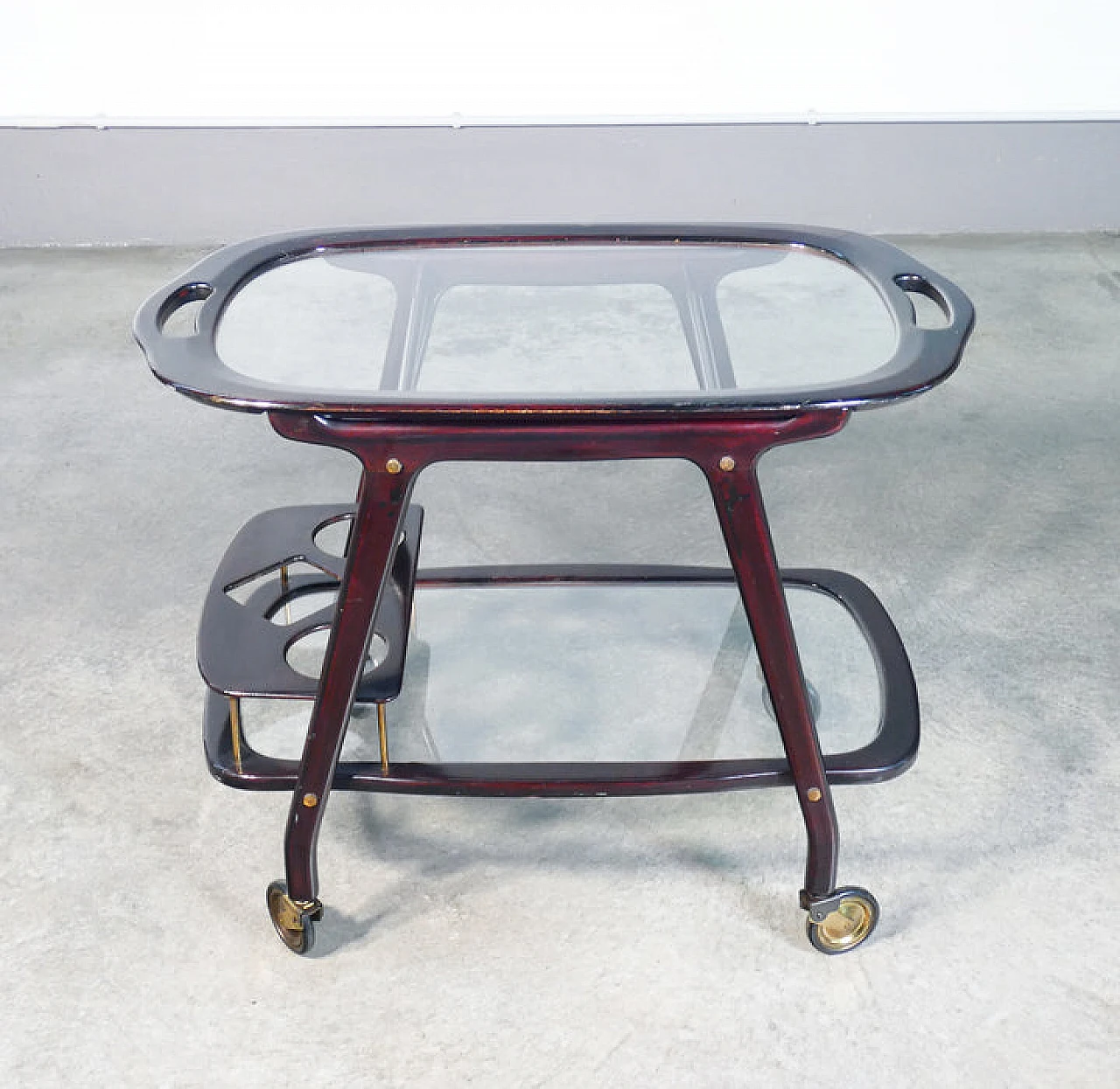 Lacquered wood, glass and brass cart by Cesare Lacca, 1950s 7
