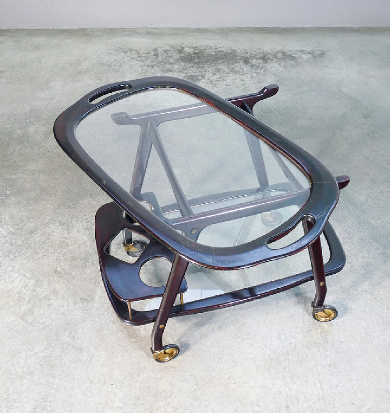 Lacquered wood, glass and brass cart by Cesare Lacca, 1950s 9