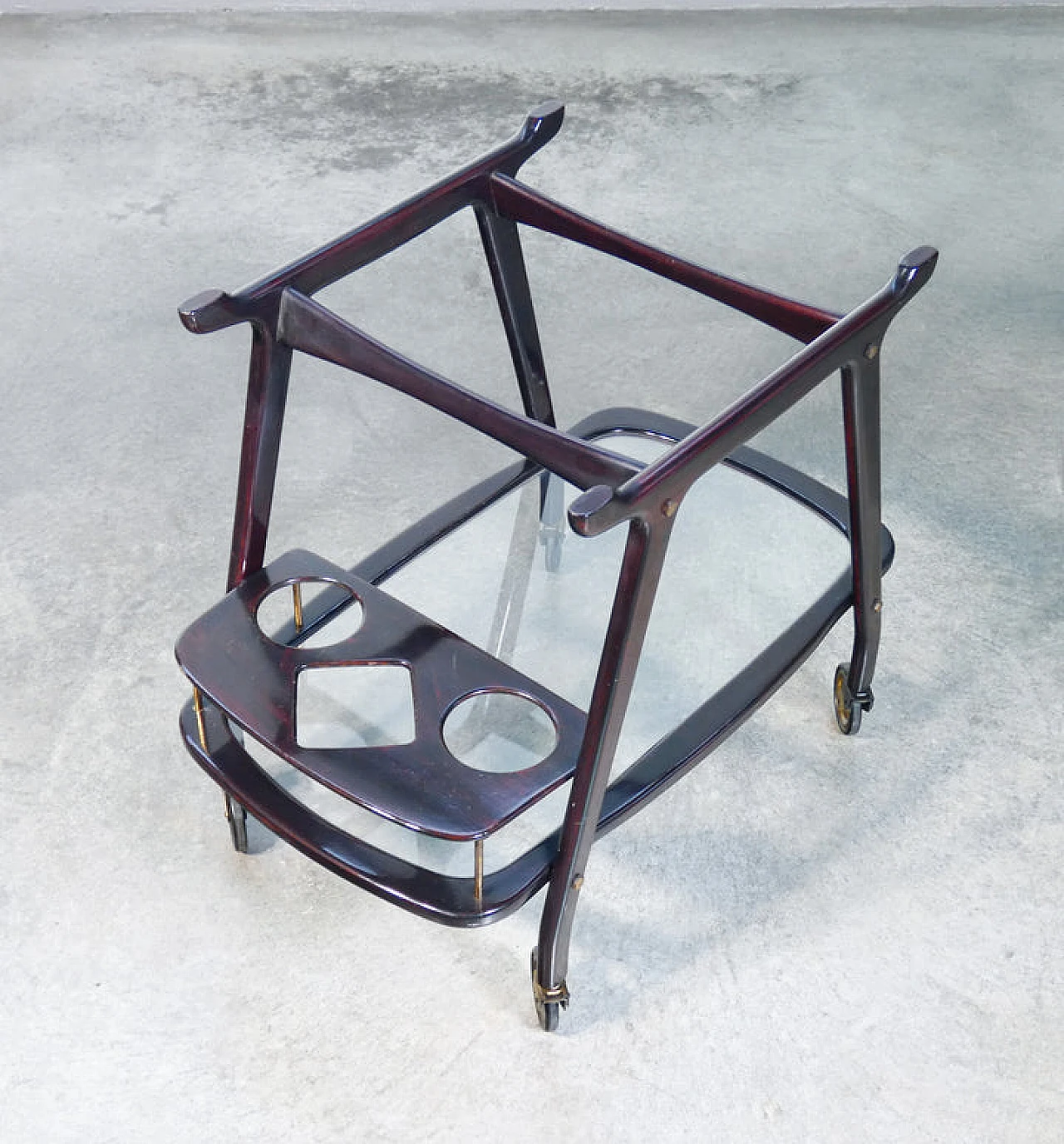 Lacquered wood, glass and brass cart by Cesare Lacca, 1950s 10