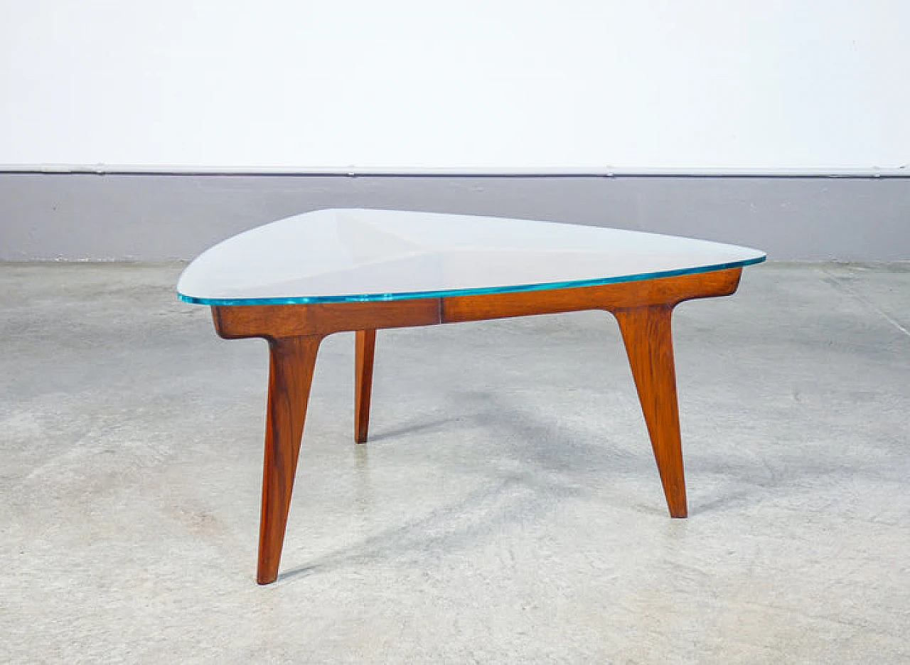 Tavolino triangolare in legno e vetro di Gio Ponti, anni '50 3