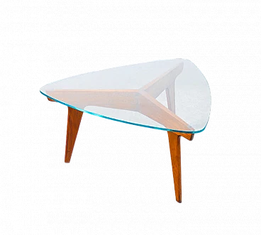 Tavolino triangolare in legno e vetro di Gio Ponti, anni '50