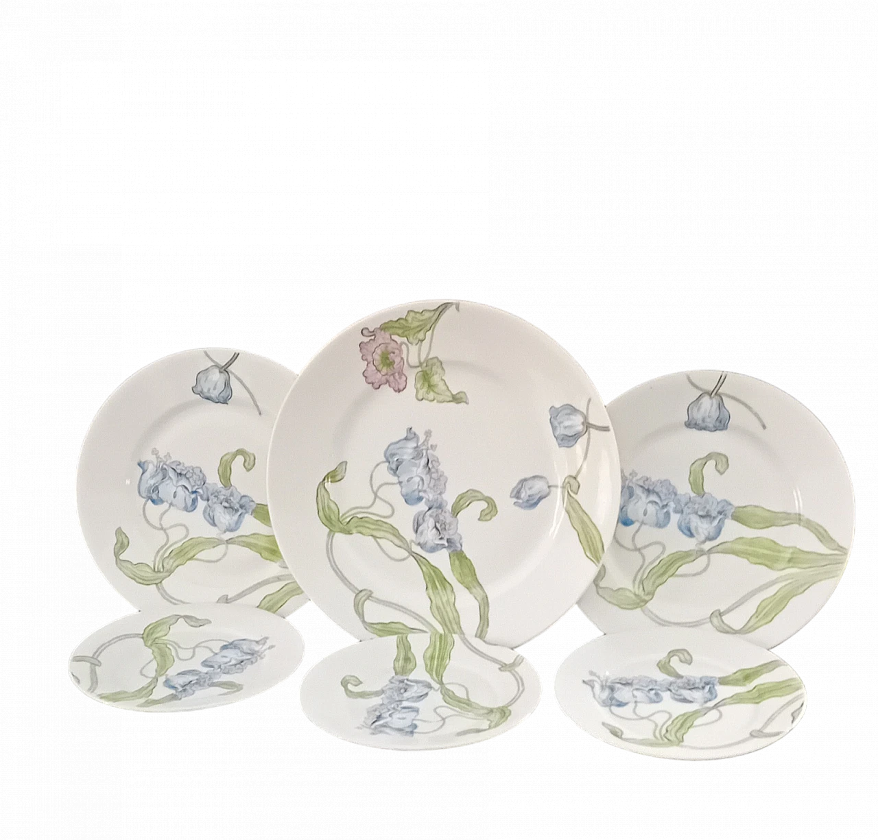 6 Art Nouveau porcelain plates in floral style by Ginori, 1920s 6