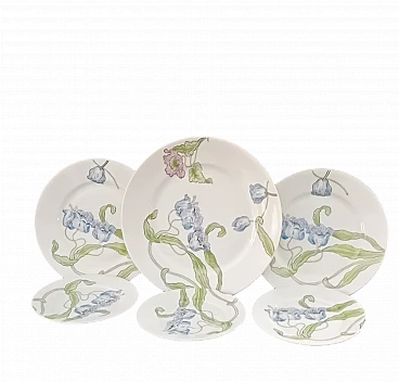 6 Art Nouveau porcelain plates in floral style by Ginori, 1920s