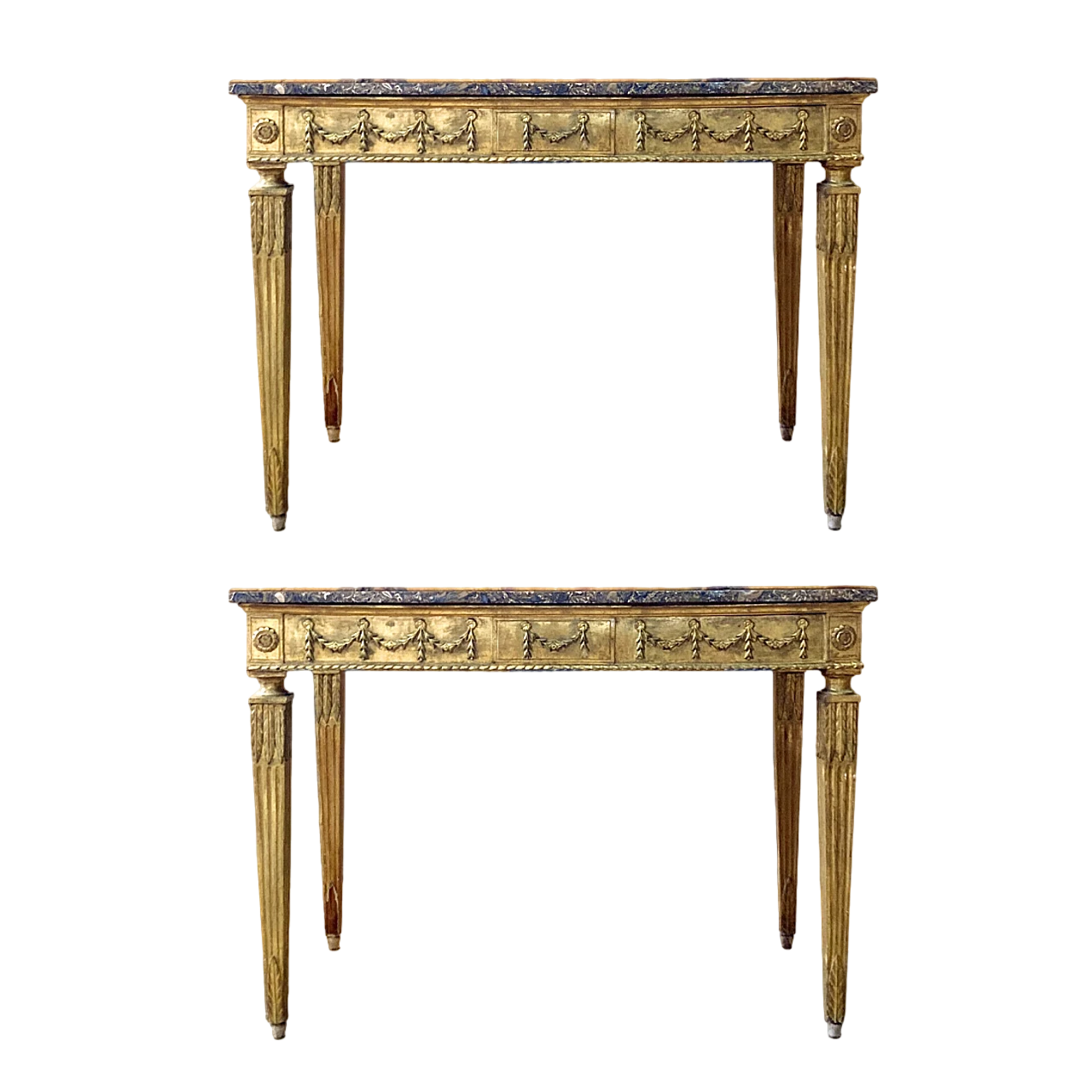 Coppia di consolle in legno intagliato con piano in marmo, '700 11