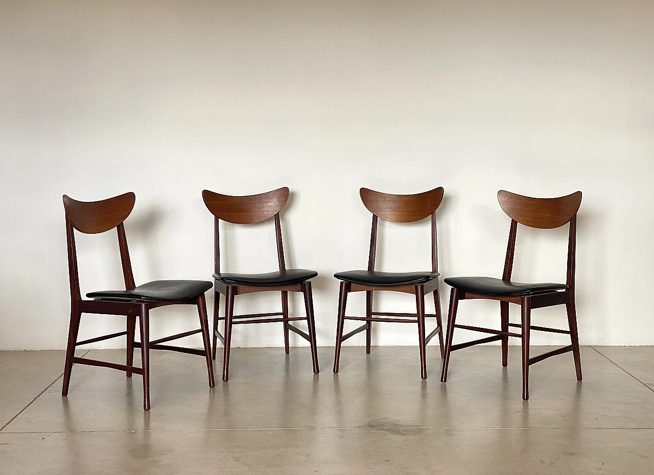 4 Teak chairs with leatherette seat, 1960s 7