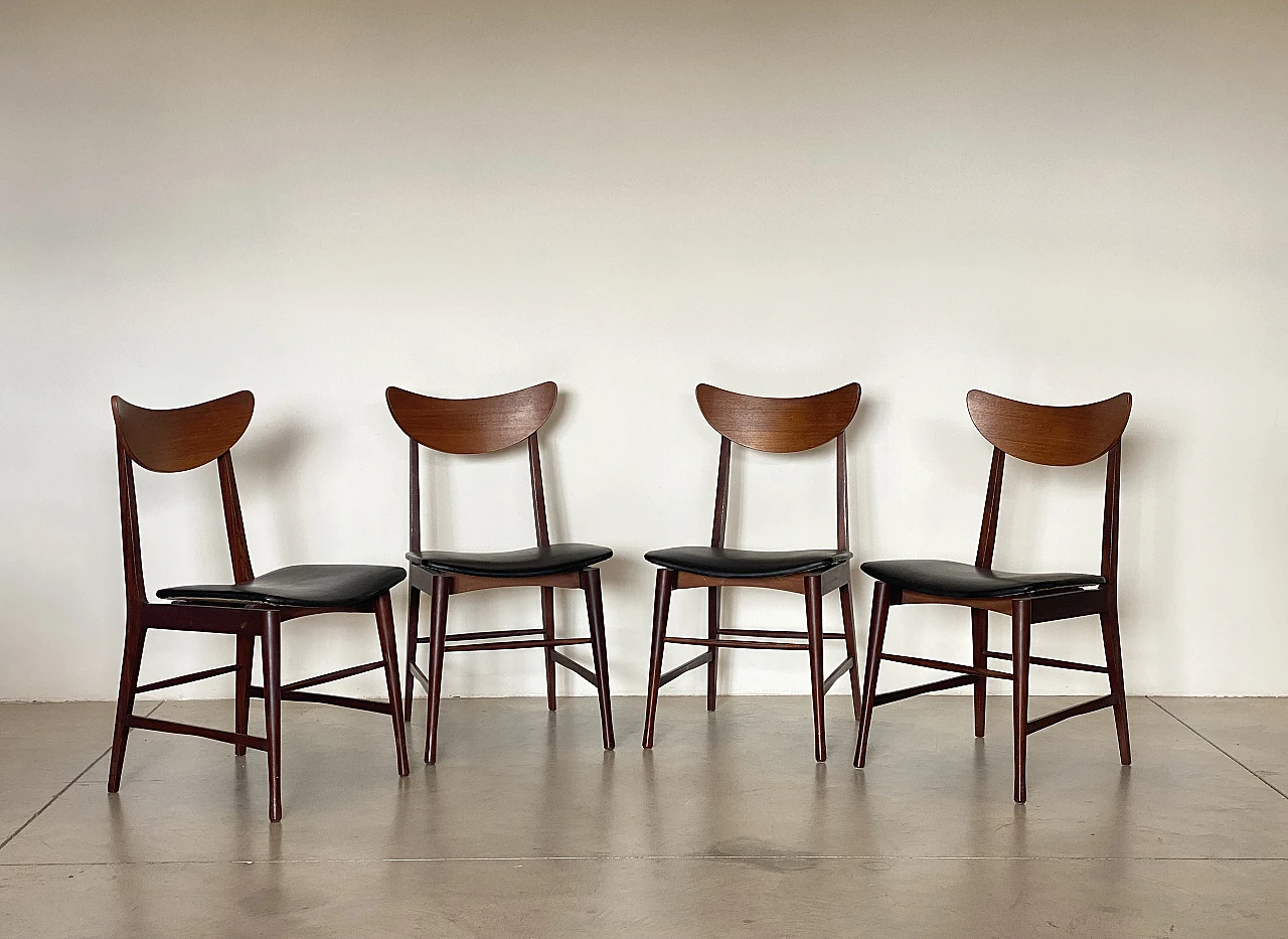 4 Teak chairs with leatherette seat, 1960s 9