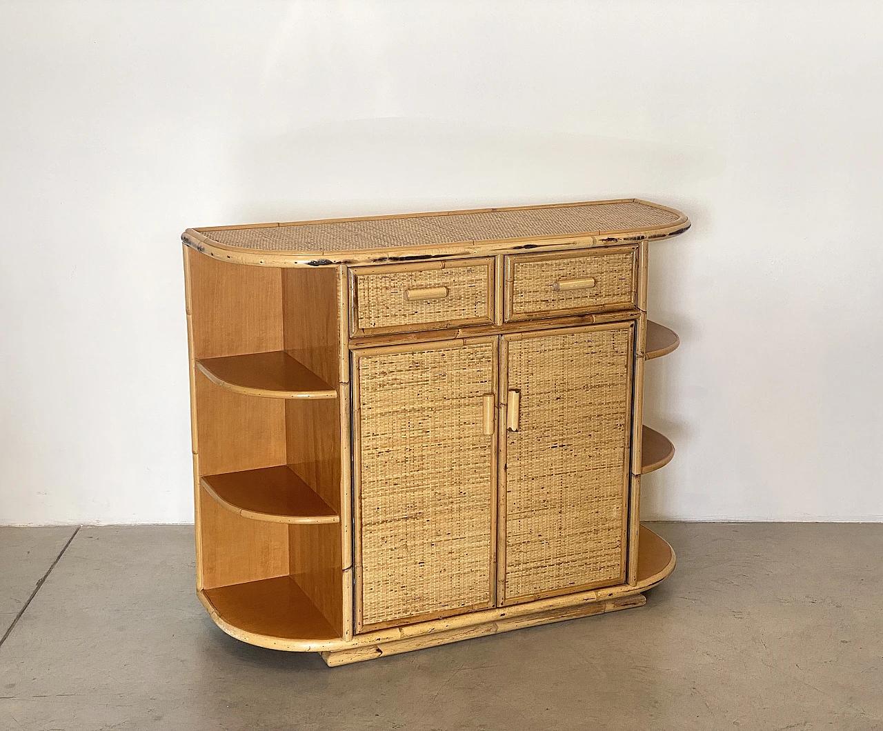 Wicker and bamboo sideboard, 1970s 4