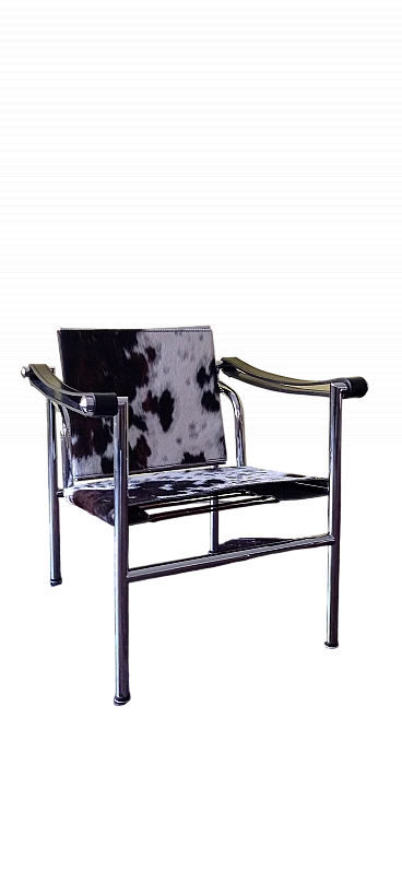 LC1 small armchair in steel, black leather by MDF Italia, 1990s