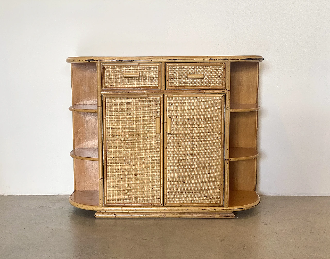 Wicker and bamboo sideboard, 1970s 5