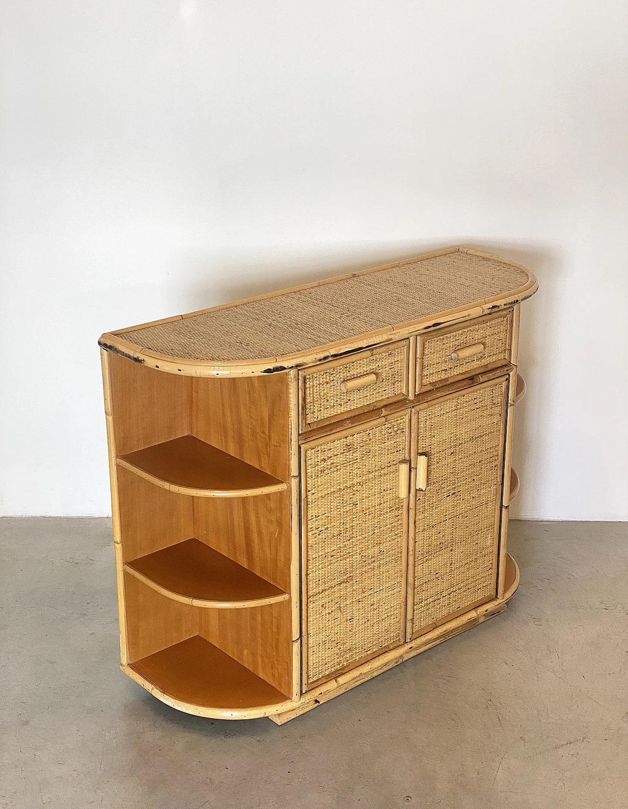 Wicker and bamboo sideboard, 1970s 7