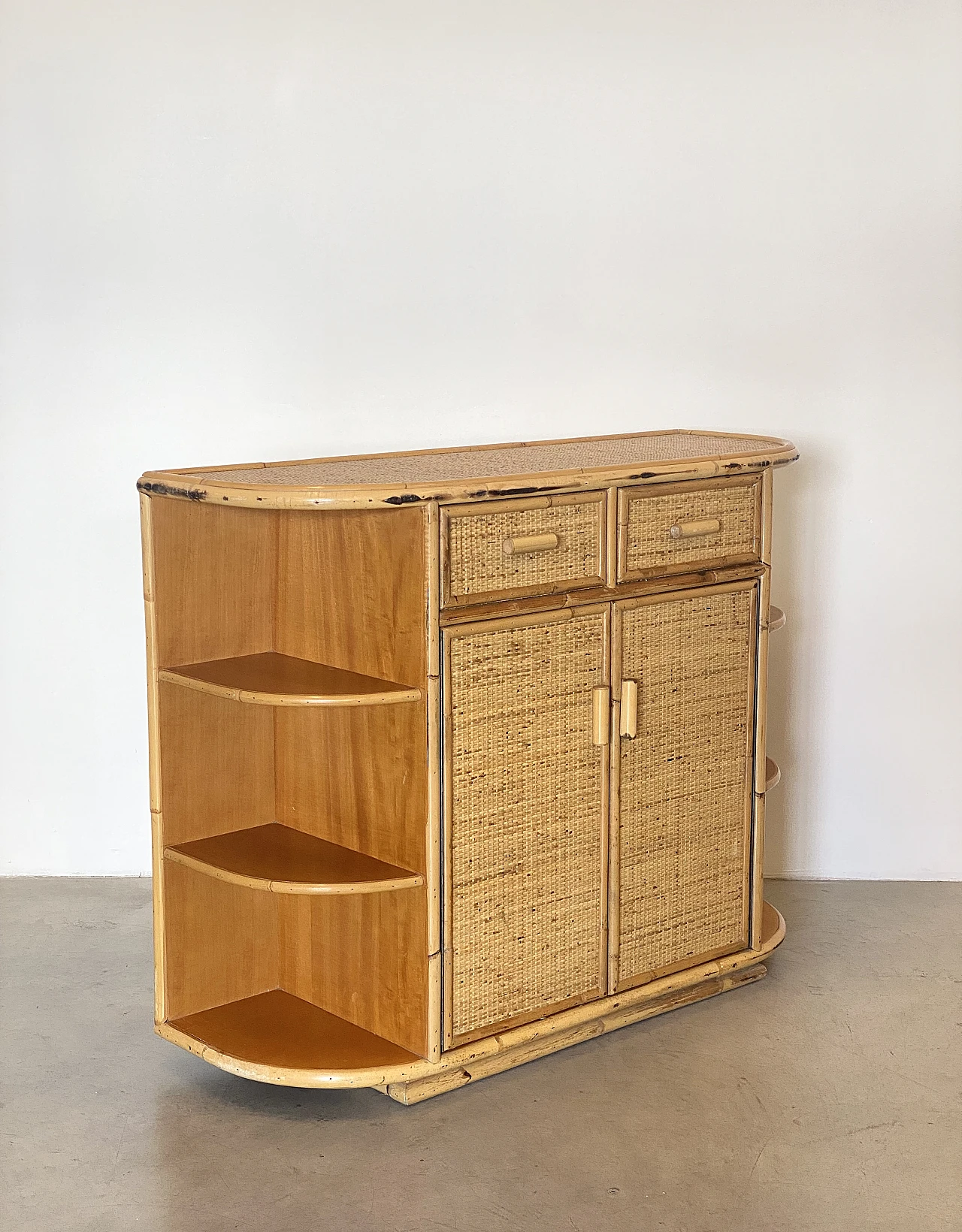 Wicker and bamboo sideboard, 1970s 8