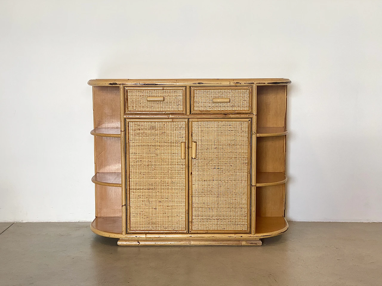 Wicker and bamboo sideboard, 1970s 9