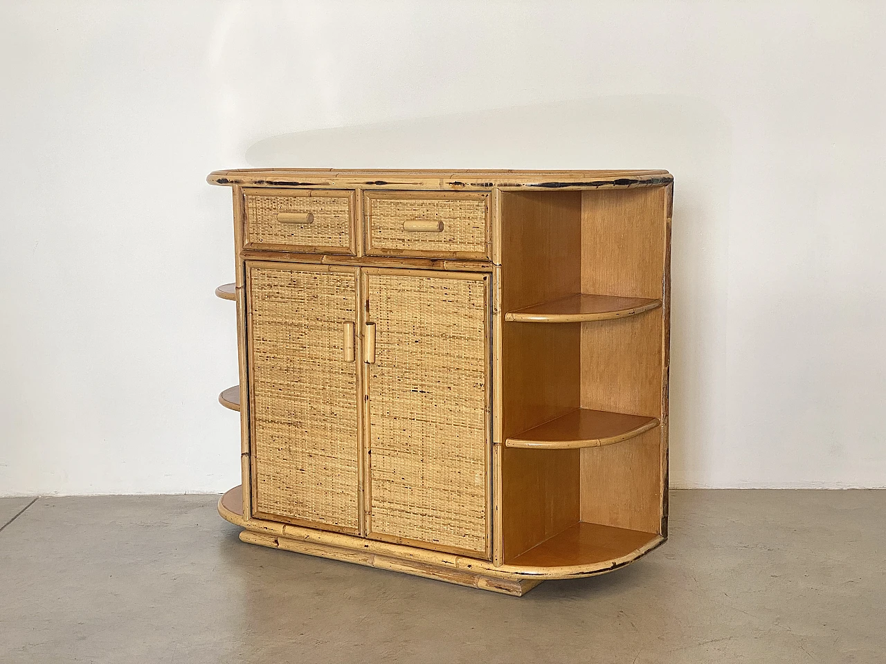 Wicker and bamboo sideboard, 1970s 10