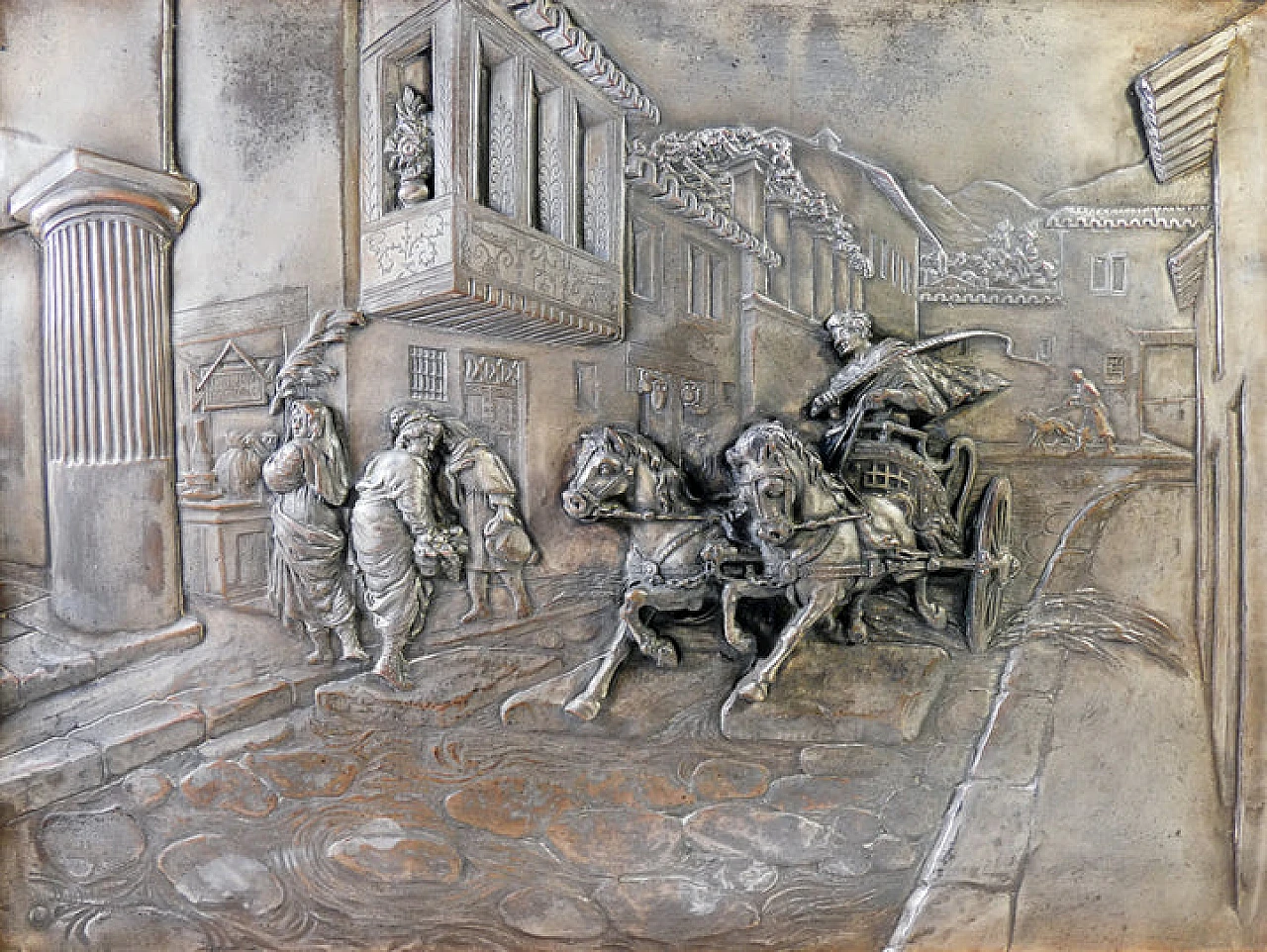Bas-relief with running chariot by Argenteria Guido Galbiati, 1950s 2
